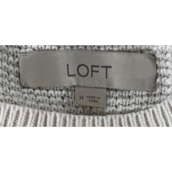 Loft Cream Textured Honeycomb Knit Sweater Womens Medium Button Cuff Long Sleeve - Picture 11 of 12